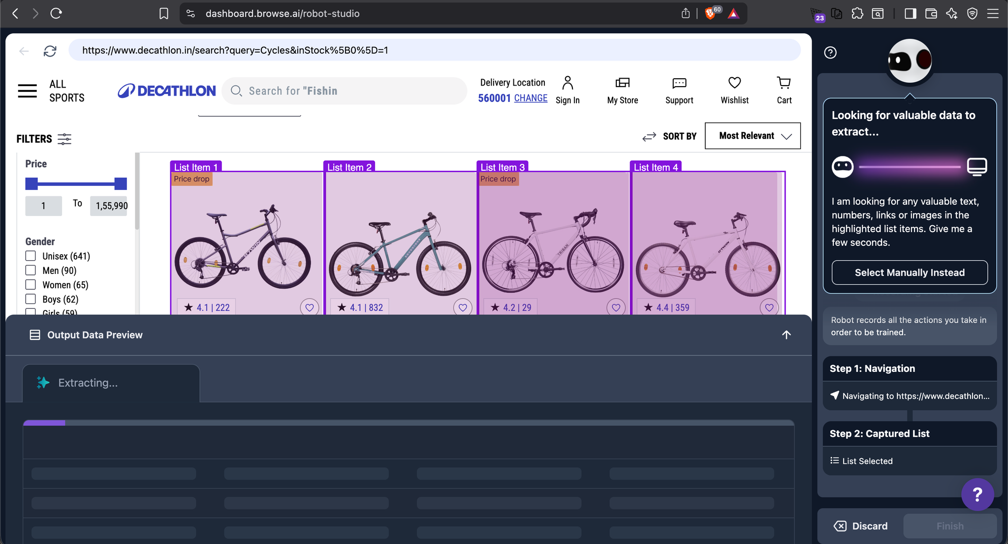 Figure 2: Training a Browse AI robot using the visual point-and-click interface.