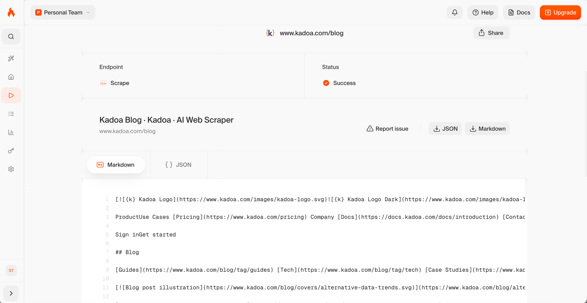 Figure 3: Firecrawl converting a webpage into clean Markdown formatted for LLM ingestion.